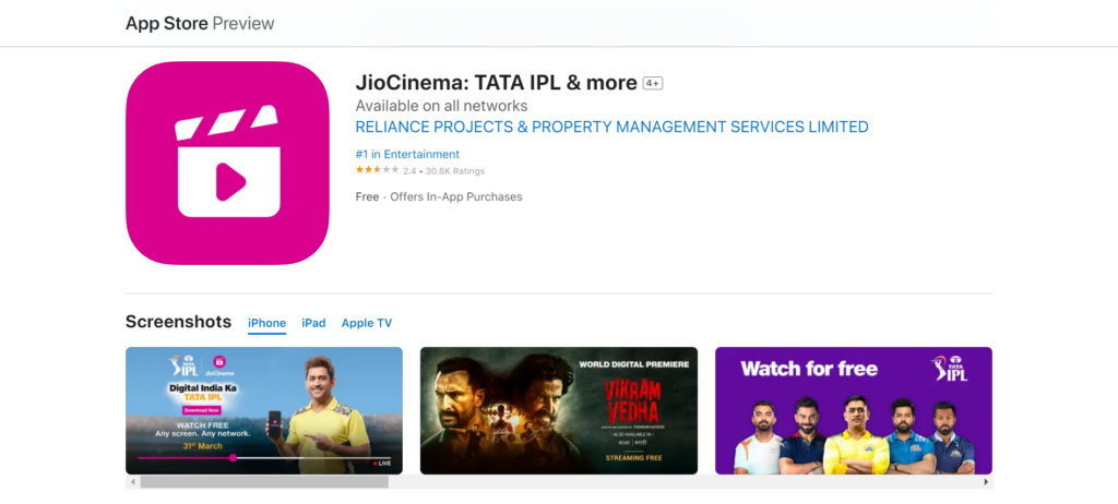 JioCinema TATA IPL more on the App Store